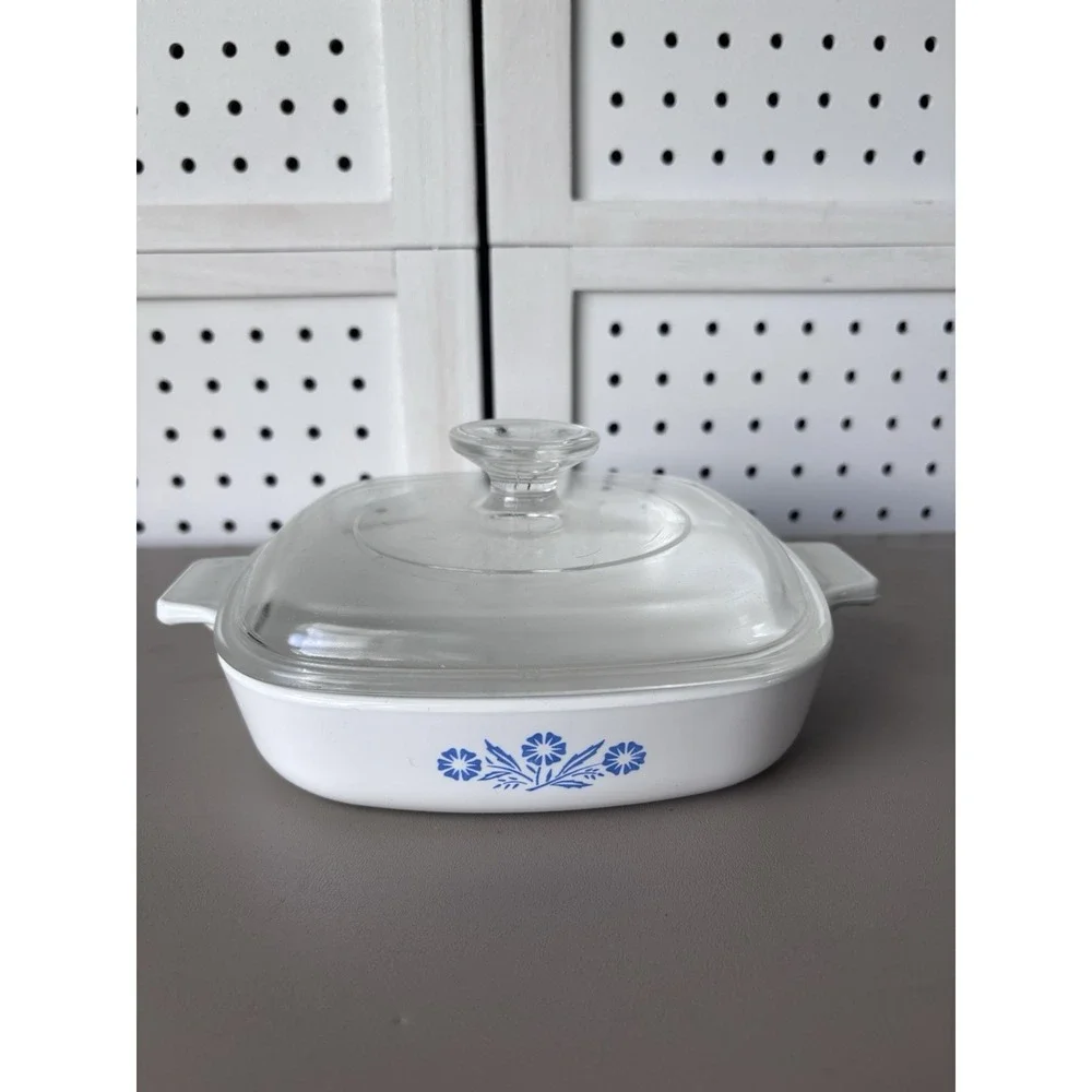 CorningWare Blue Cornflower P-7-B Casserole Dish 7-inch Vintage with Lid A-7-C